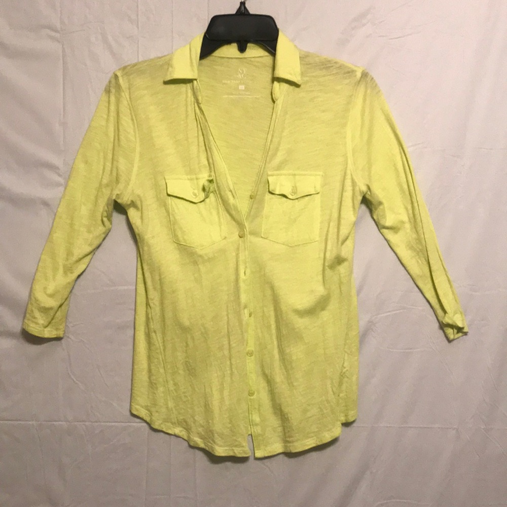 New York & Company Yellow Quarter Sleeve Top XS